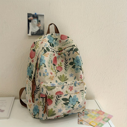 Dames Schooltas Bloemenprint – Rugzak met Laptopvak