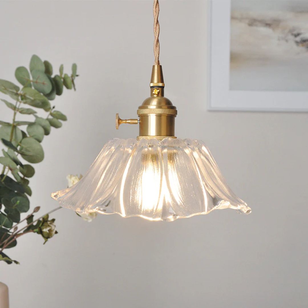 Bloemvorm Hanglamp – Glazen Vintage Plafondlamp