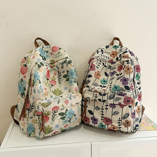 Dames Schooltas Bloemenprint – Rugzak met Laptopvak