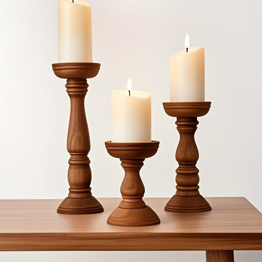 Landelijke Houten Kaarsenhouders Set – Klassieke & Warme Woondecoratie