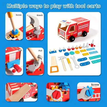 Houten Brandweerauto Speelgoed – Montessori Gereedschap Truck