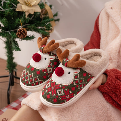 Kerst Fleece-Gevoerde Warme Sloffen - Rudolph Kerst Slippers