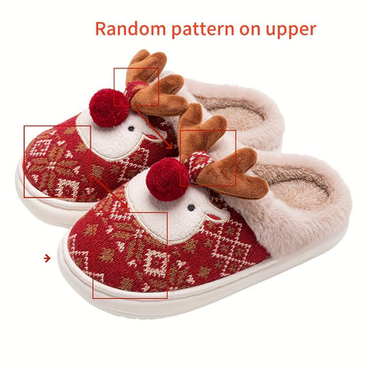 Kerst Fleece-Gevoerde Warme Sloffen - Rudolph Kerst Slippers