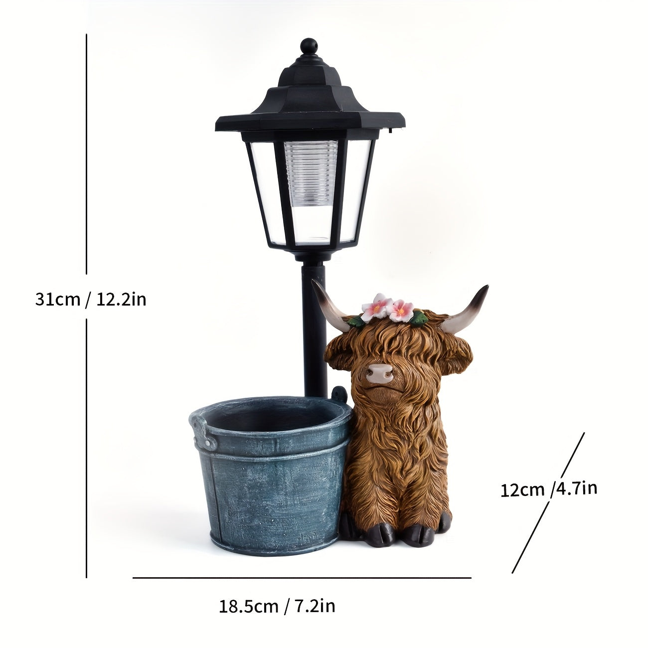 Solar Tuinbeeld Highland Koe – LED Buitenlamp met Bloempot