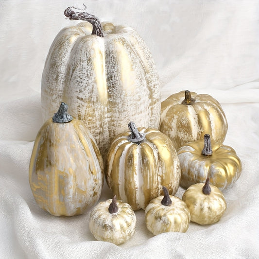 Herfstdecoratie – Set van 8 Goud Witte Pompoenen
