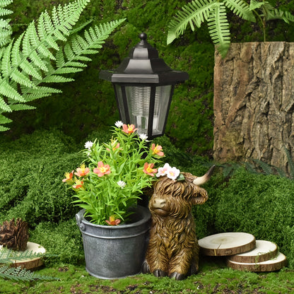 Solar Tuinbeeld Highland Koe – LED Buitenlamp met Bloempot