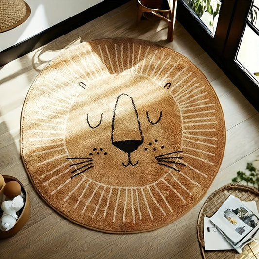 Leeuw Vloerkleed Rond – Zacht, Wasbaar & Antislip voor Kinderkamer