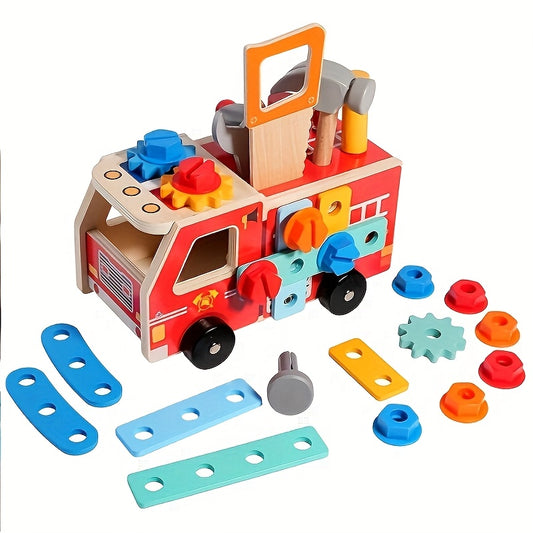 Houten Brandweerauto Speelgoed – Montessori Gereedschap Truck