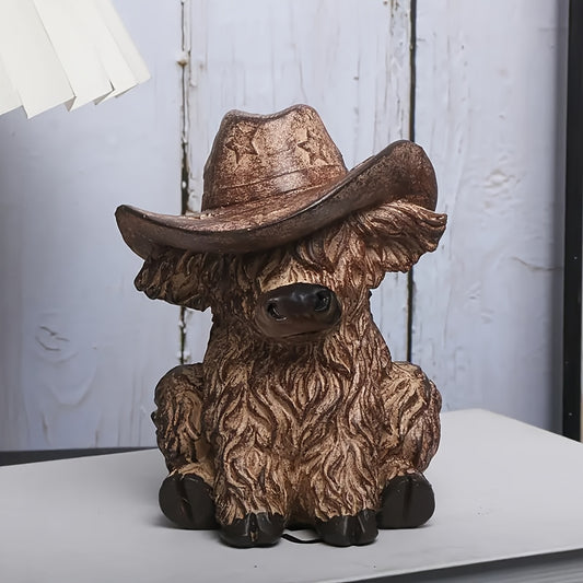 Scottish Highlander Decoratie – Koe Beeldje met Cowboyhoed