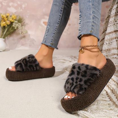 Leopard Fluffy Pantoffels – Warme Luipaard Sloffen voor Dames