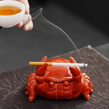 Keramische Krab Asbak met Deksel – Uniek Handgemaakt Design