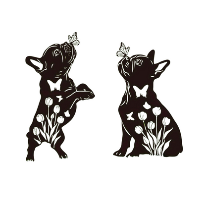 Set van 2 Franse Bulldog Tuinstekers – Metalen Tuindecoratie