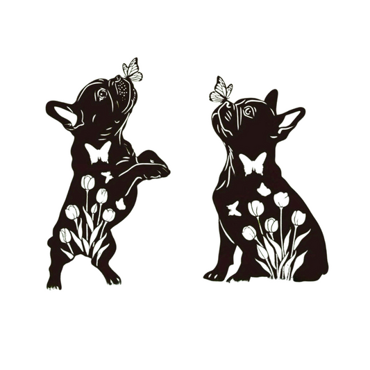 Set van 2 Franse Bulldog Tuinstekers – Metalen Tuindecoratie