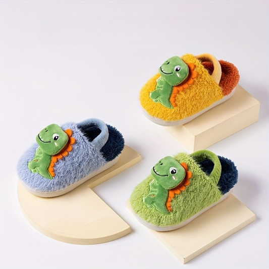 Dino Kinder Sloffen – Warme Pluche Pantoffels met Anti-Slip Zool