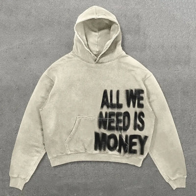 Statement Hoodie – “All We Need Is Money / Love Has Many Faces” – Unisex Cropped Sweate