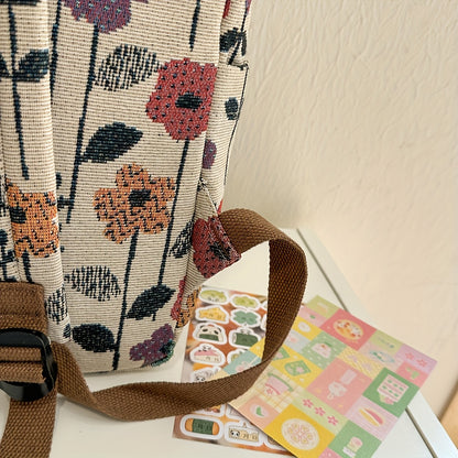 Dames Schooltas Bloemenprint – Rugzak met Laptopvak