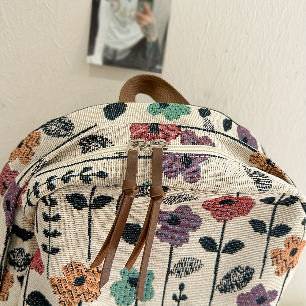 Dames Schooltas Bloemenprint – Rugzak met Laptopvak