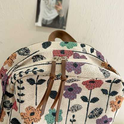Dames Schooltas Bloemenprint – Rugzak met Laptopvak