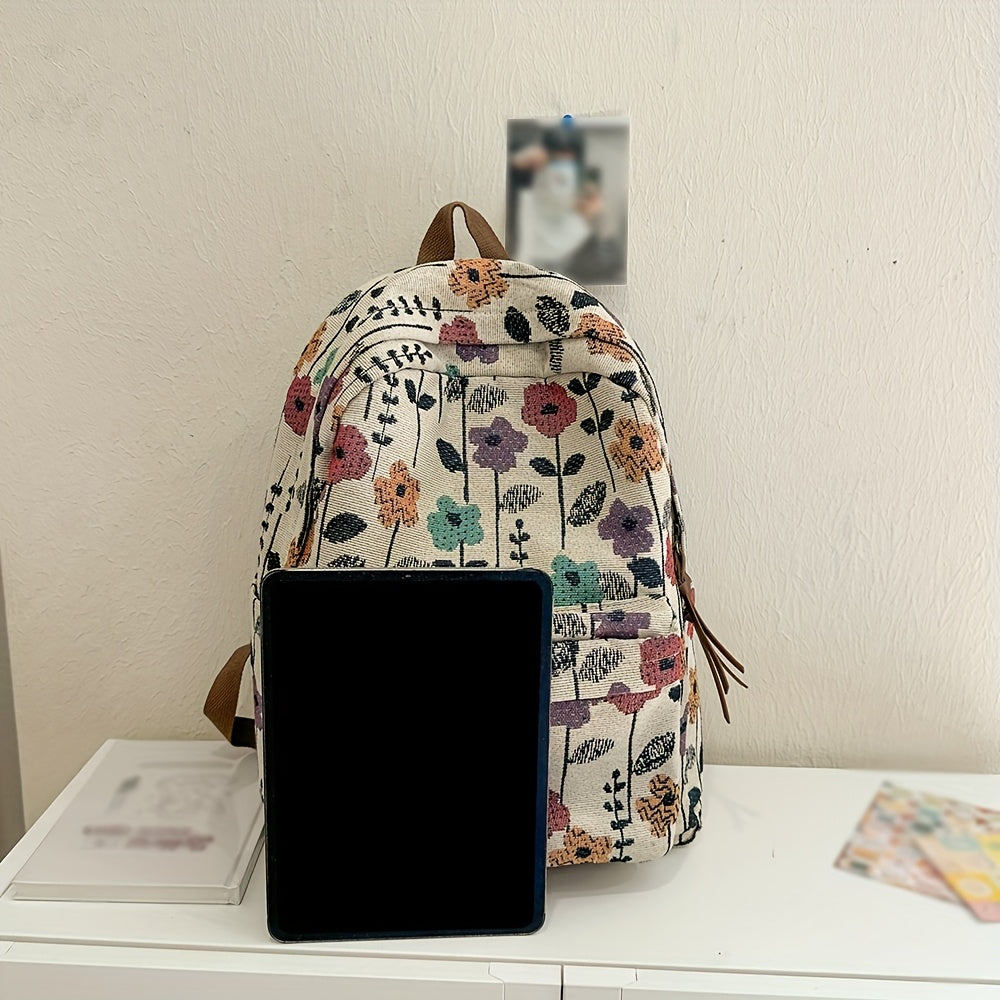 Dames Schooltas Bloemenprint – Rugzak met Laptopvak