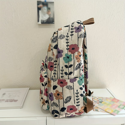 Dames Schooltas Bloemenprint – Rugzak met Laptopvak