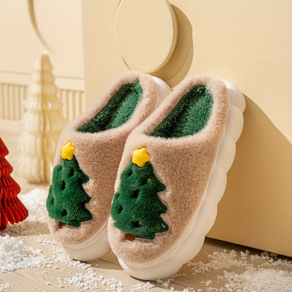 Kerst Sloffen met Kerstprint - Warme Pluche Huis Slippers
