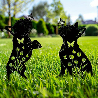Set van 2 Franse Bulldog Tuinstekers – Metalen Tuindecoratie