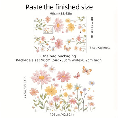 Pastel Bloemen Muurstickers – Zelfklevend & Verwijderbaar