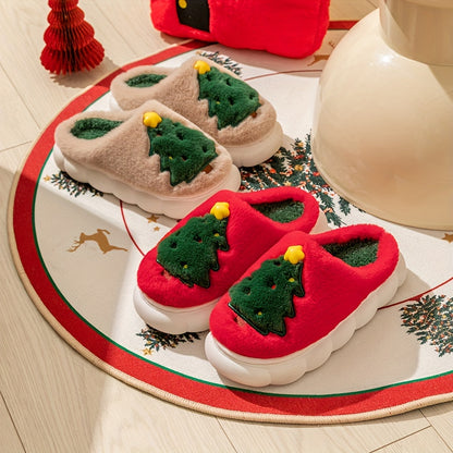Kerst Sloffen met Kerstprint - Warme Pluche Huis Slippers
