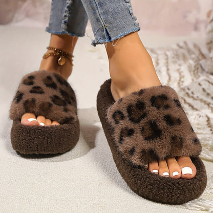 Leopard Fluffy Pantoffels – Warme Luipaard Sloffen voor Dames