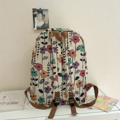 Dames Schooltas Bloemenprint – Rugzak met Laptopvak