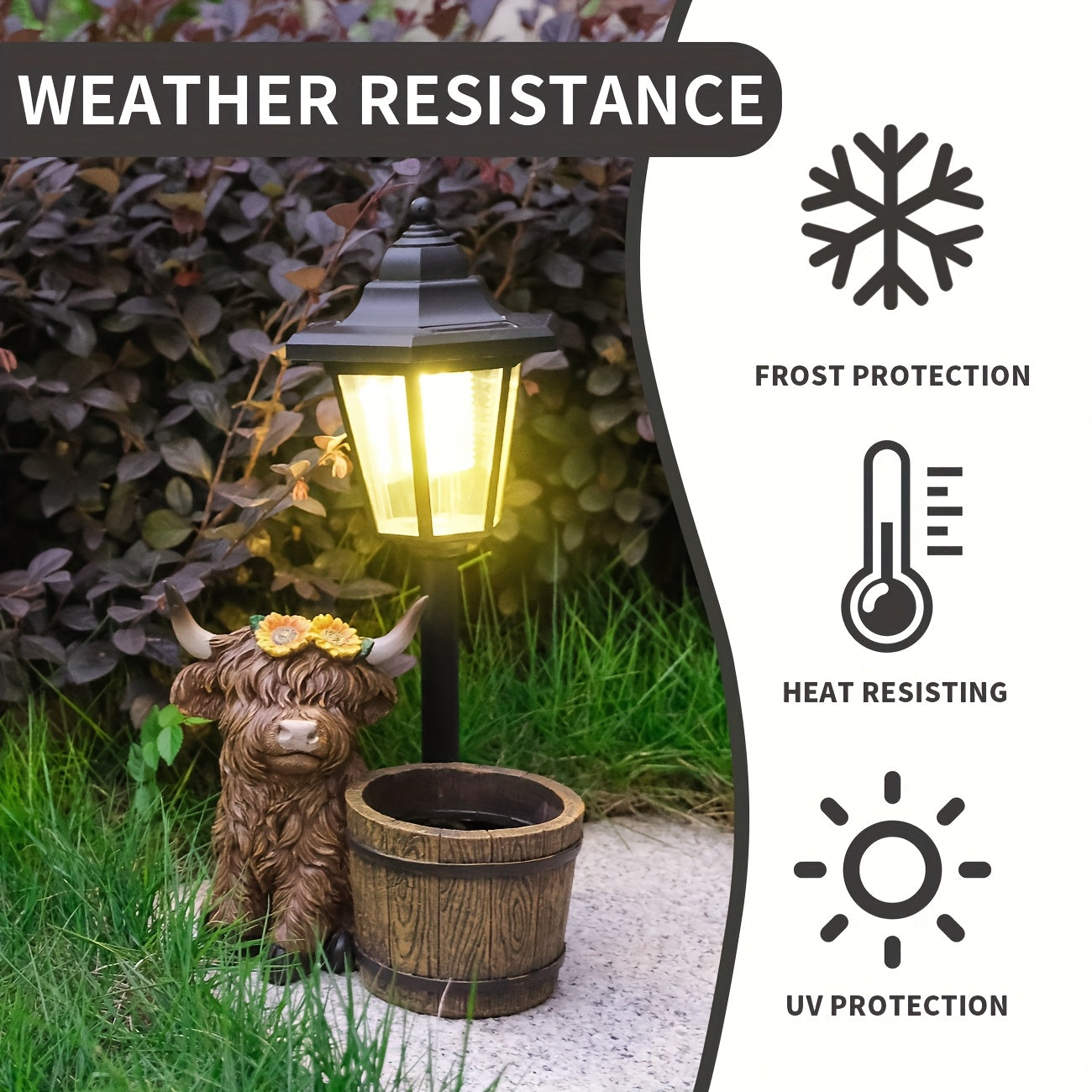 Solar Tuinbeeld Highland Koe – LED Buitenlamp met Bloempot