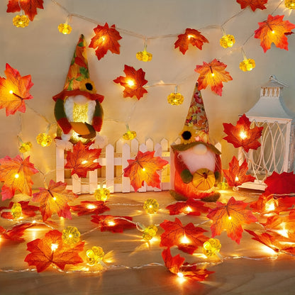 Herfst Decoratie Slinger met LED Verlichting – 3m Bladenslinger met Pompoenen