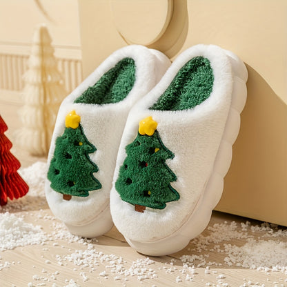 Kerst Sloffen met Kerstprint - Warme Pluche Huis Slippers