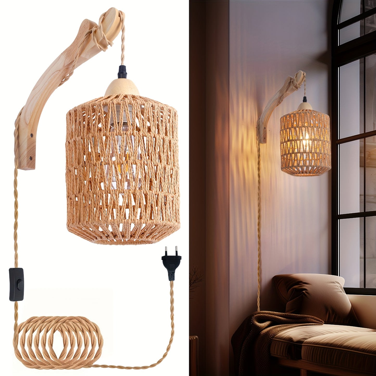 Wandlamp Rotan – Boho Wandverlichting met Natuurlijke Look