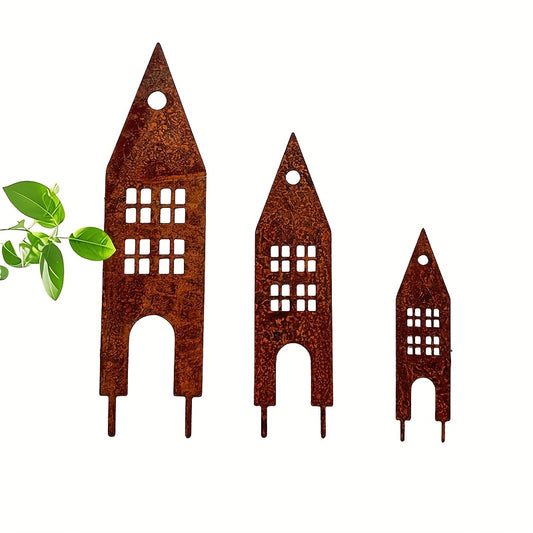 Set van 3 Metalen Tuinstekers – Huisvormige Tuindecoratie