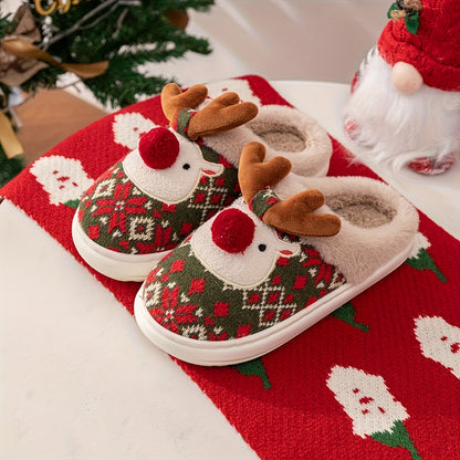 Kerst Fleece-Gevoerde Warme Sloffen - Rudolph Kerst Slippers