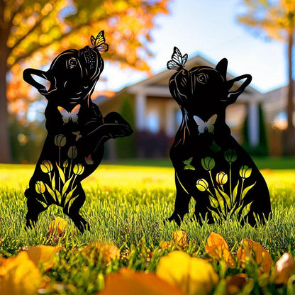 Set van 2 Franse Bulldog Tuinstekers – Metalen Tuindecoratie